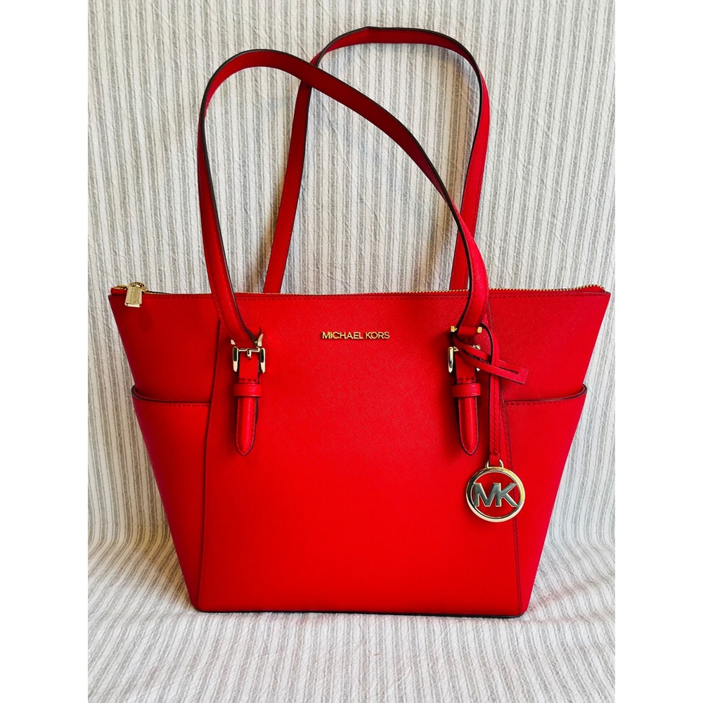 Michael Kors Charlotte‎ Large Tote Vibrant Red Durable Saffiano Leather Handbag